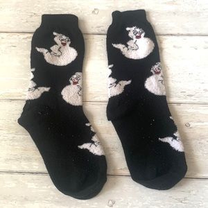 Black White Ghosts Print Crew Socks Unisex Mens Women’s Awesome Socks Club